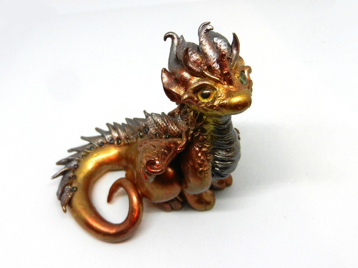 Gold and silver sitting down dragon unique figurine