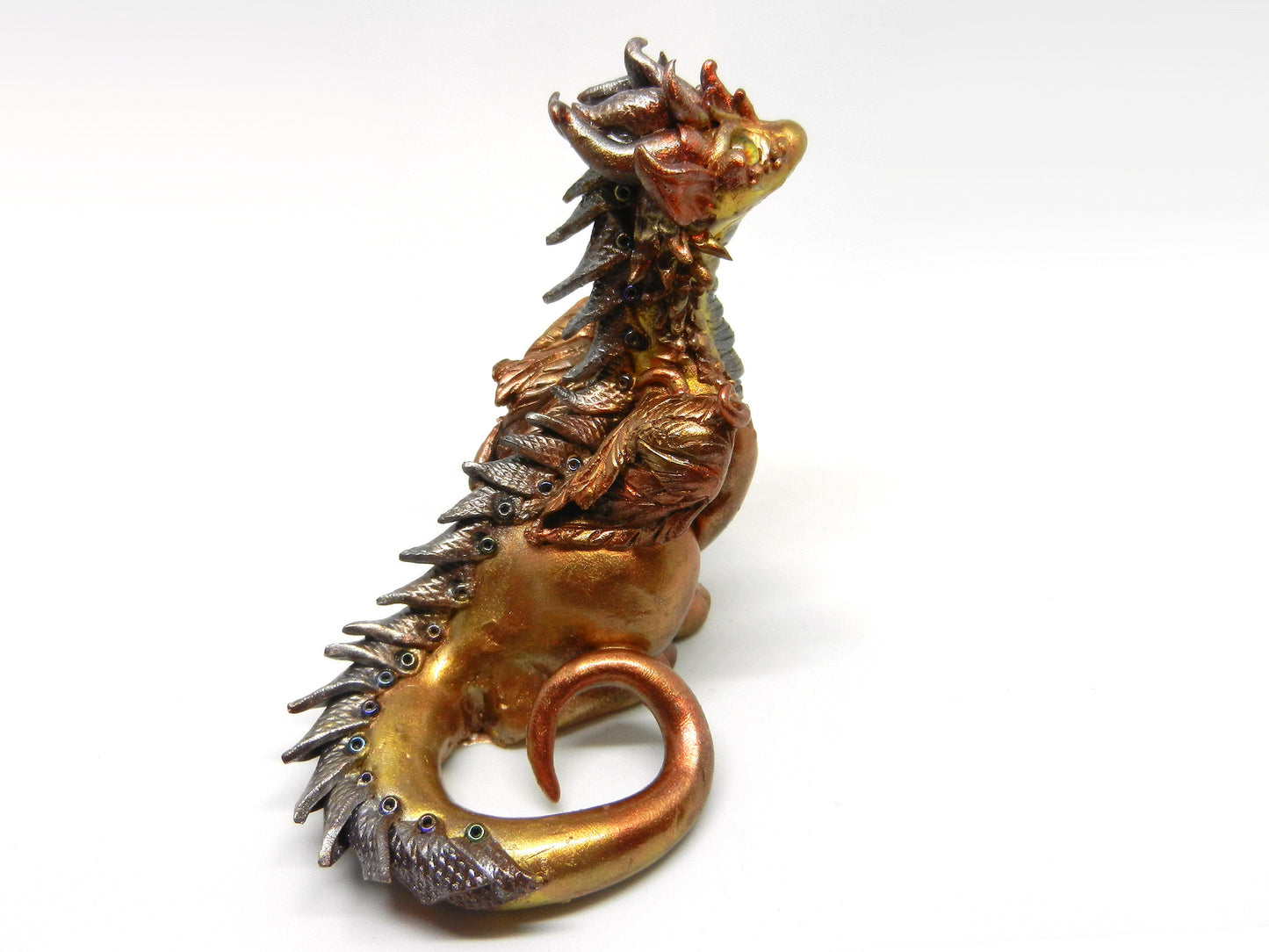 Gold and silver sitting down dragon unique figurine