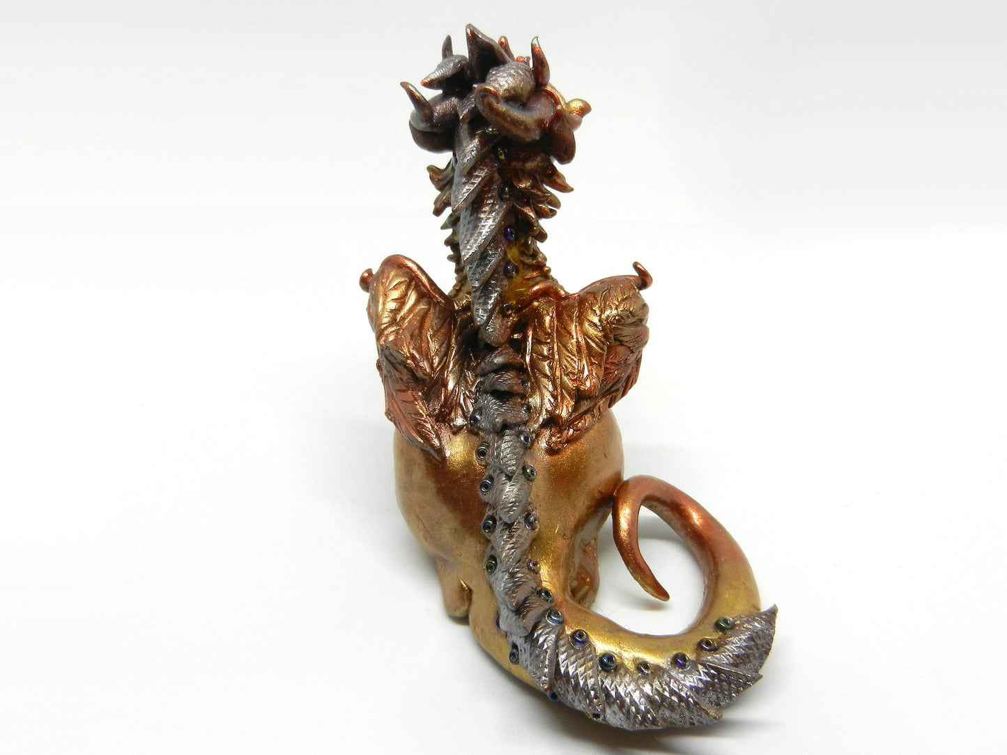 Gold and silver sitting down dragon unique figurine