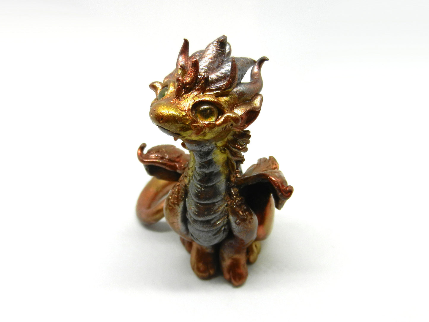 Gold and silver sitting down dragon unique figurine