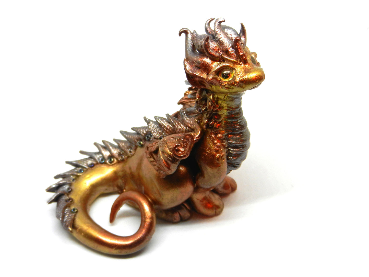 Gold and silver sitting down dragon unique figurine