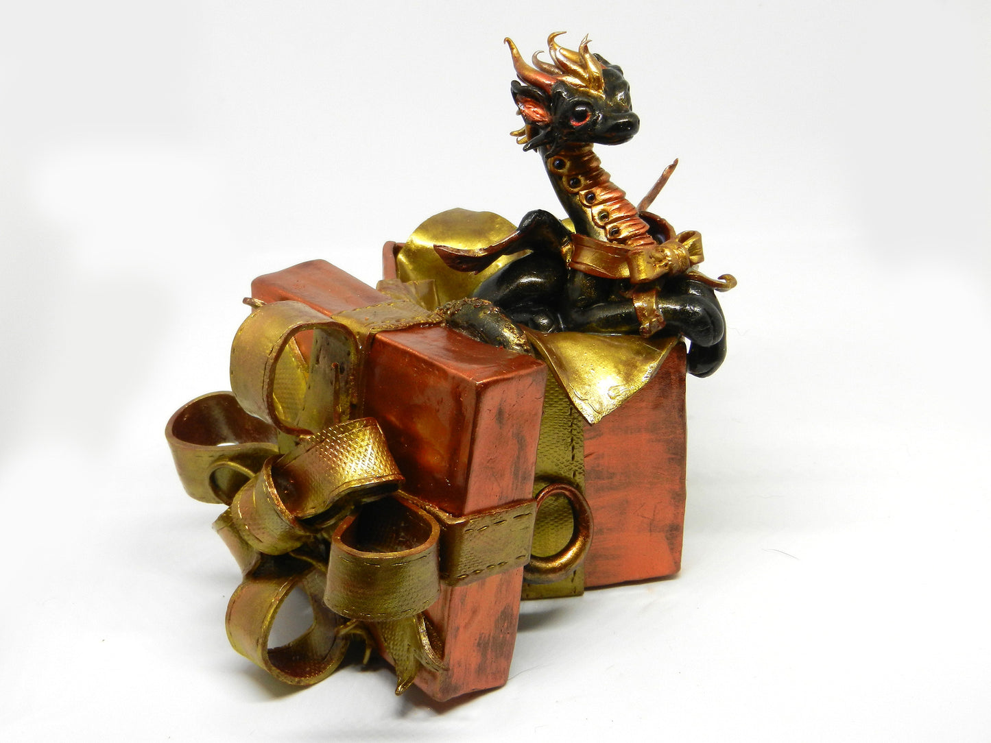 Black and gold dragon in gift box unique figurine