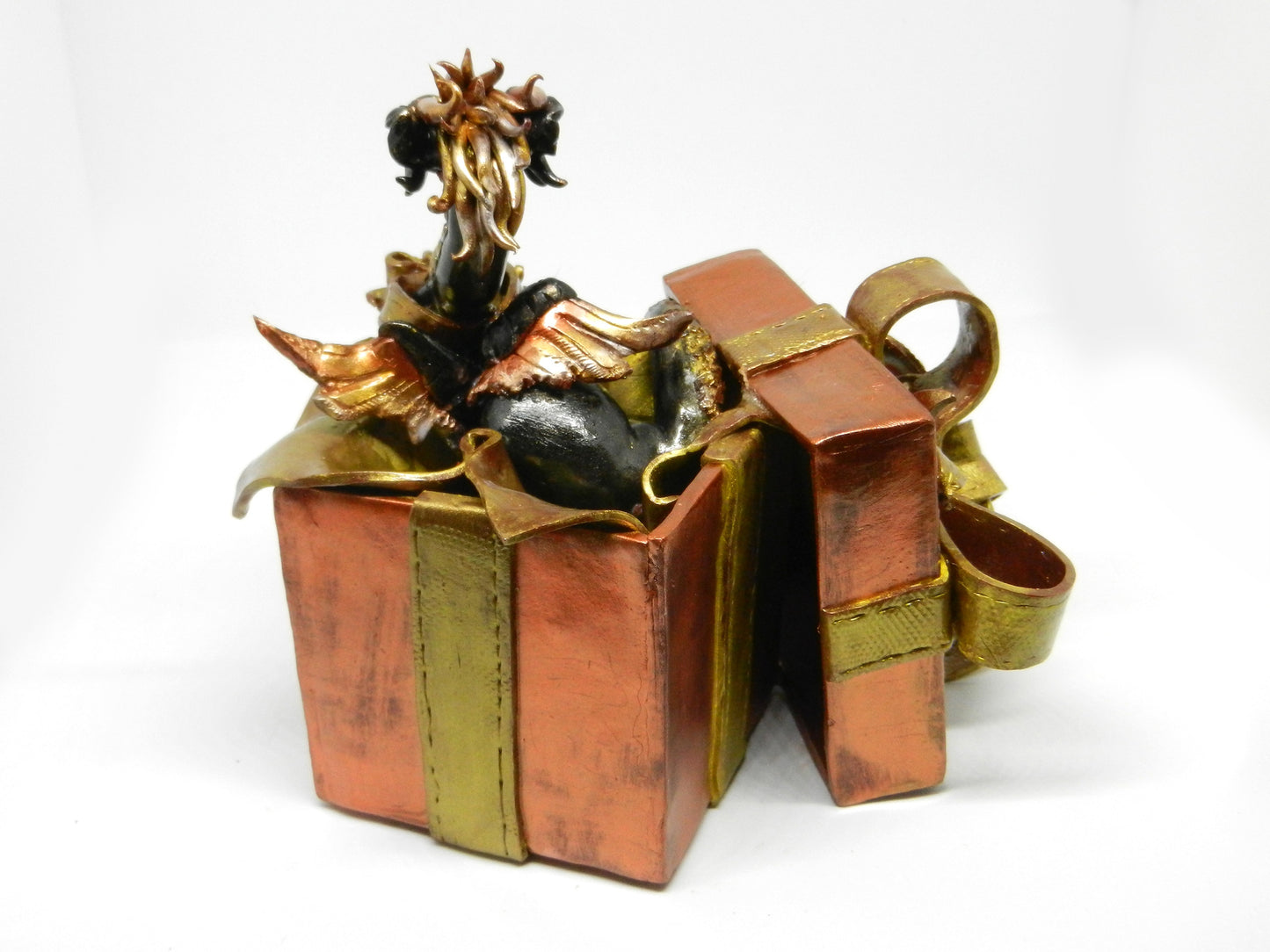 Black and gold dragon in gift box unique figurine