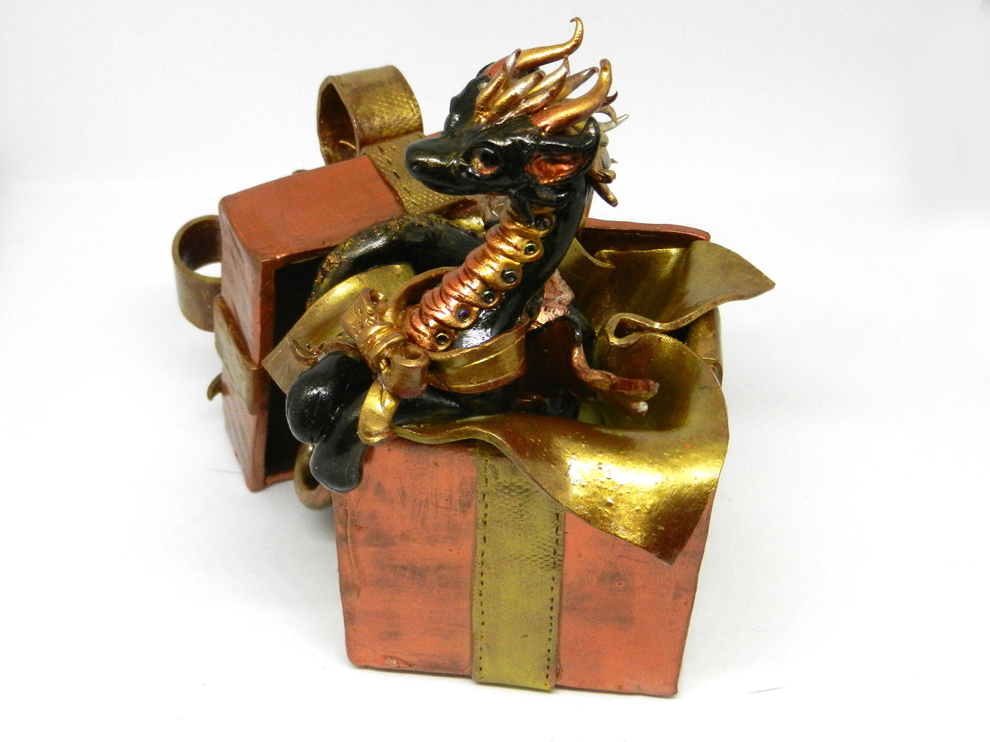 Black and gold dragon in gift box unique figurine