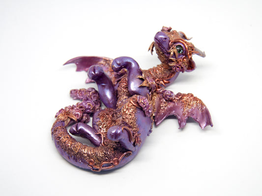 Violet and copper dragon unique figurine with floral design