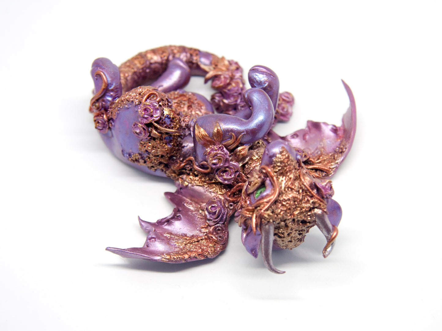 Violet and copper dragon unique figurine with floral design