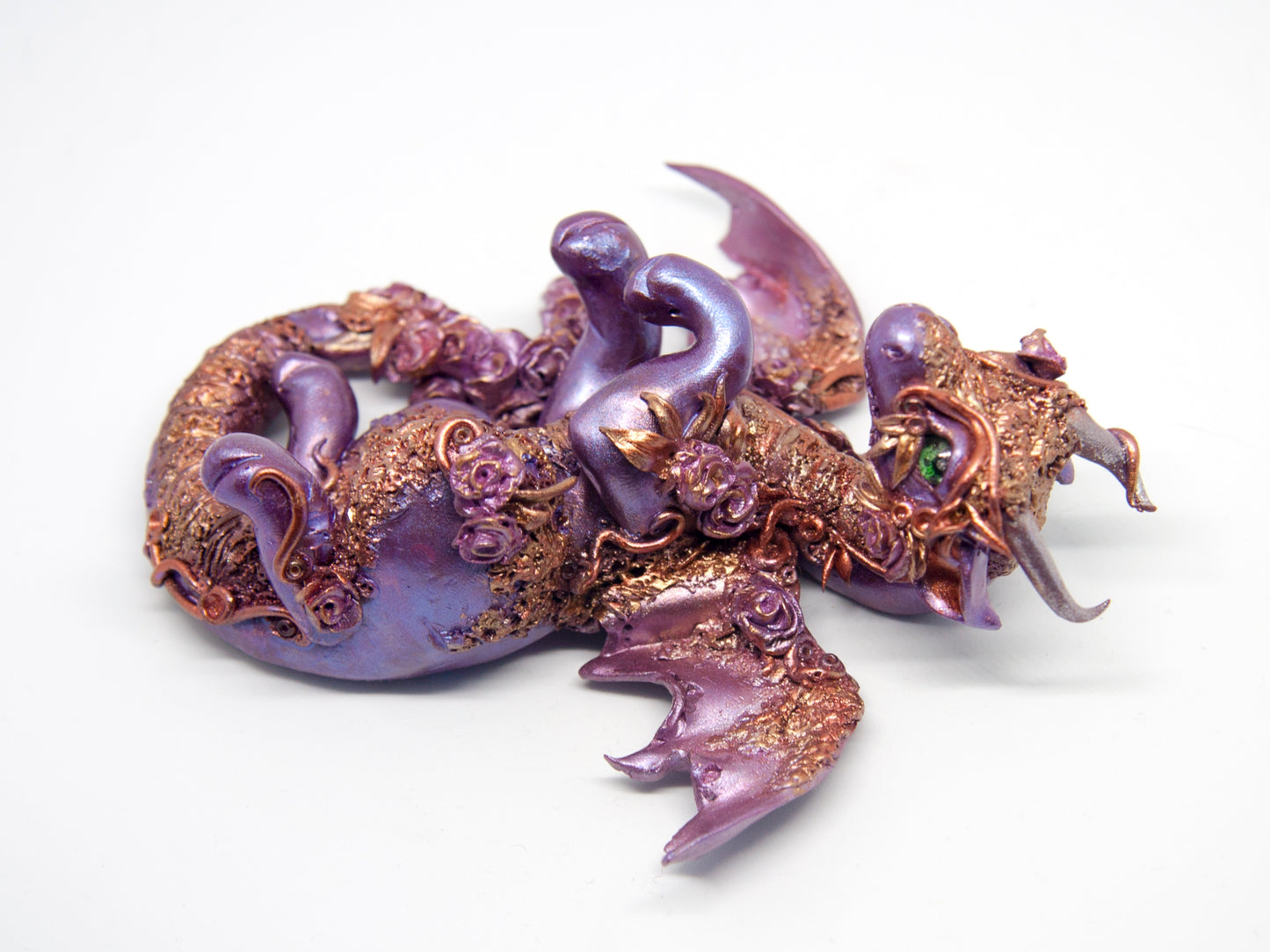 Violet and copper dragon unique figurine with floral design