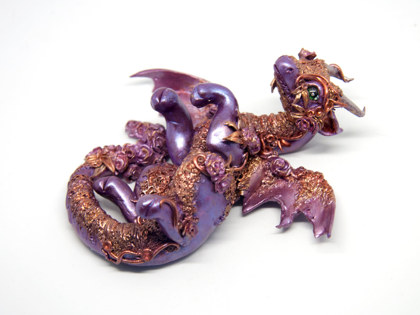 Violet and copper dragon unique figurine with floral design