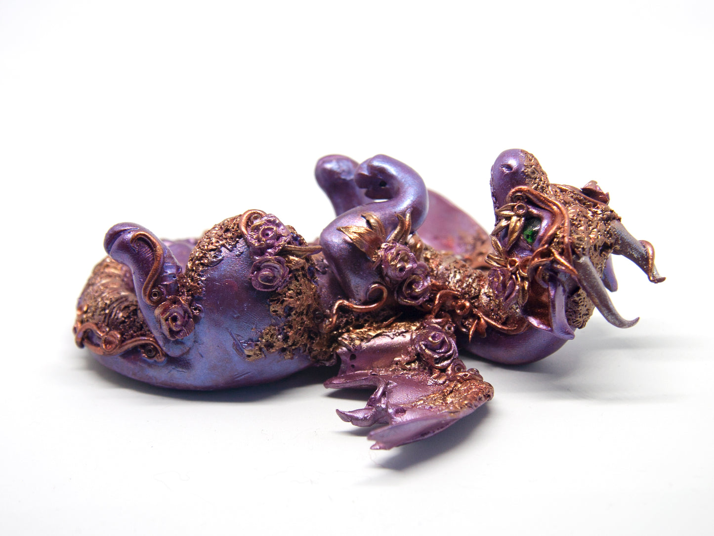 Violet and copper dragon unique figurine with floral design