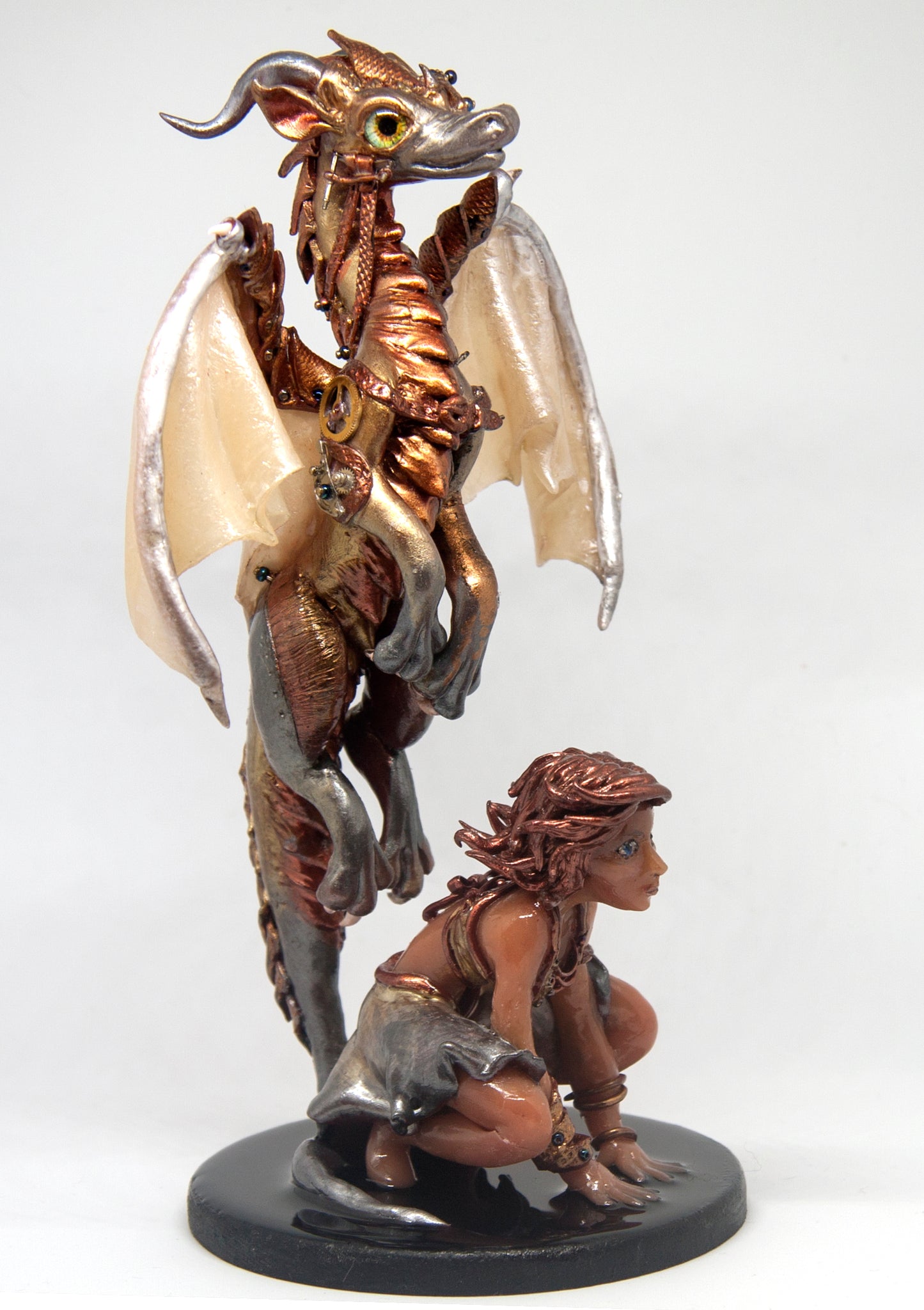 Woman and dragon unique figurine