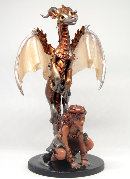 Woman and dragon unique figurine