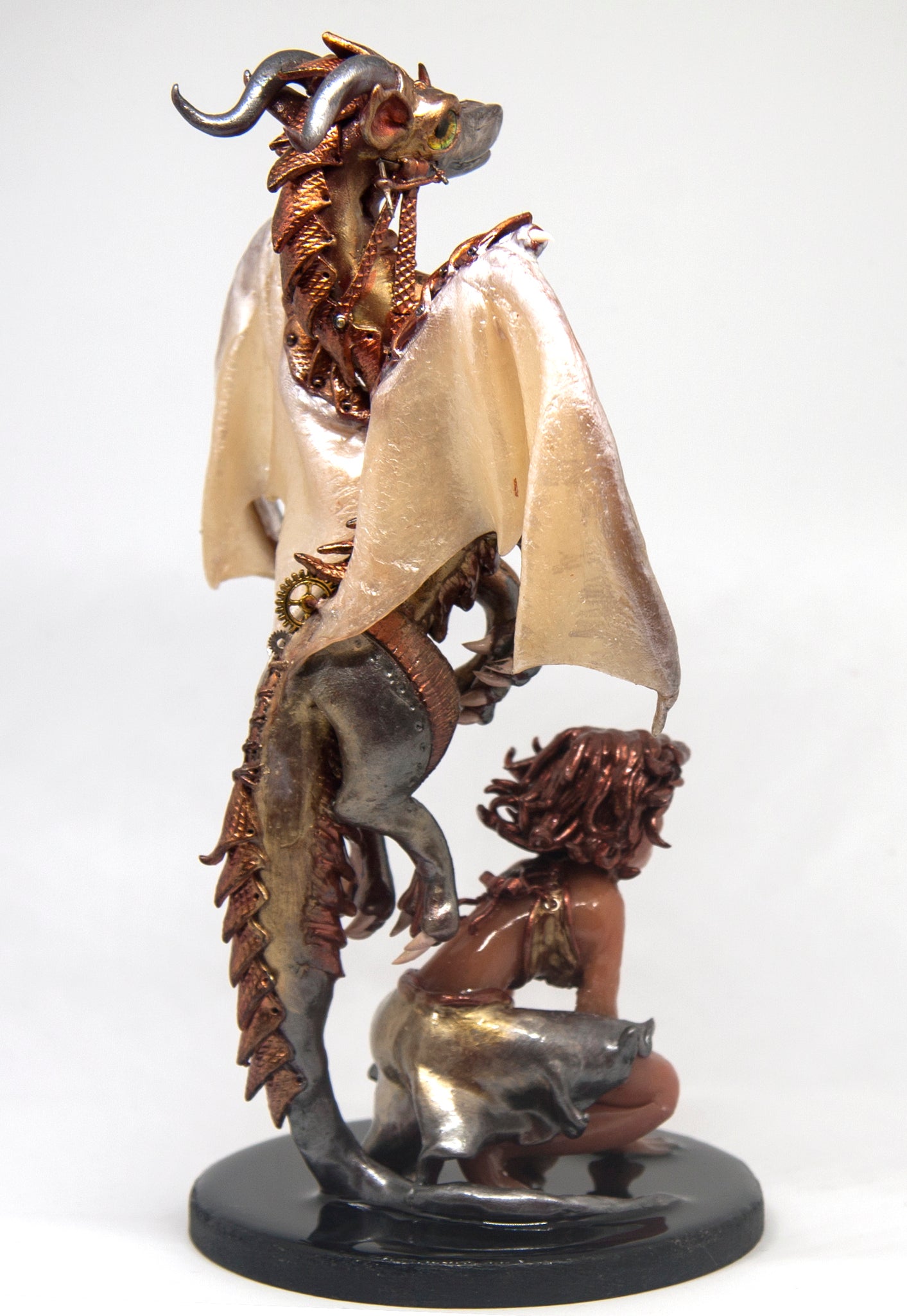 Woman and dragon unique figurine