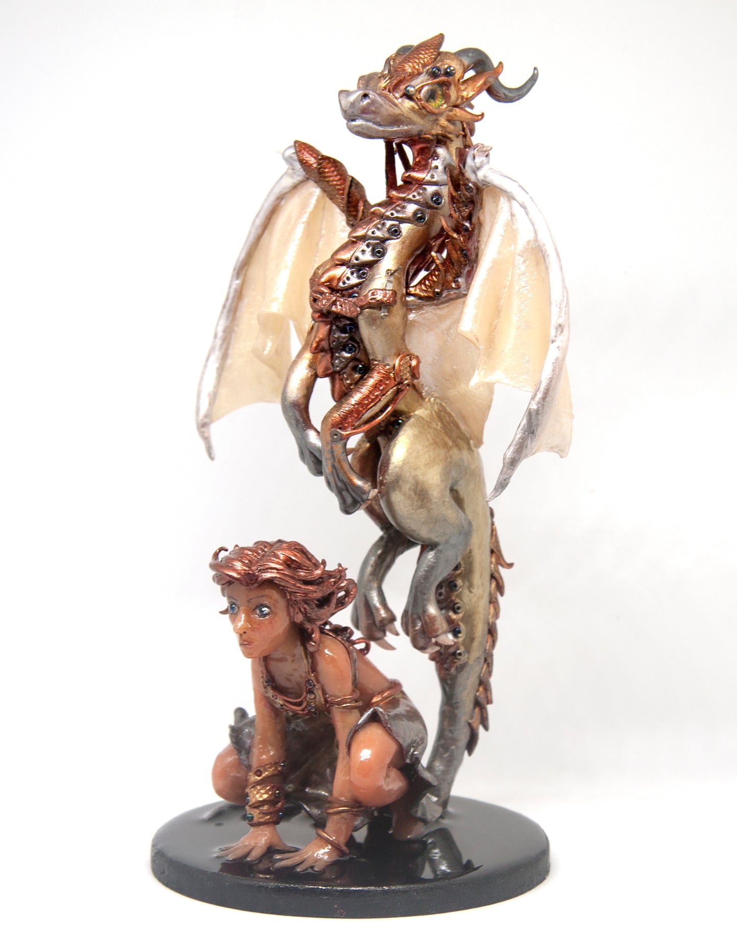 Woman and dragon unique figurine