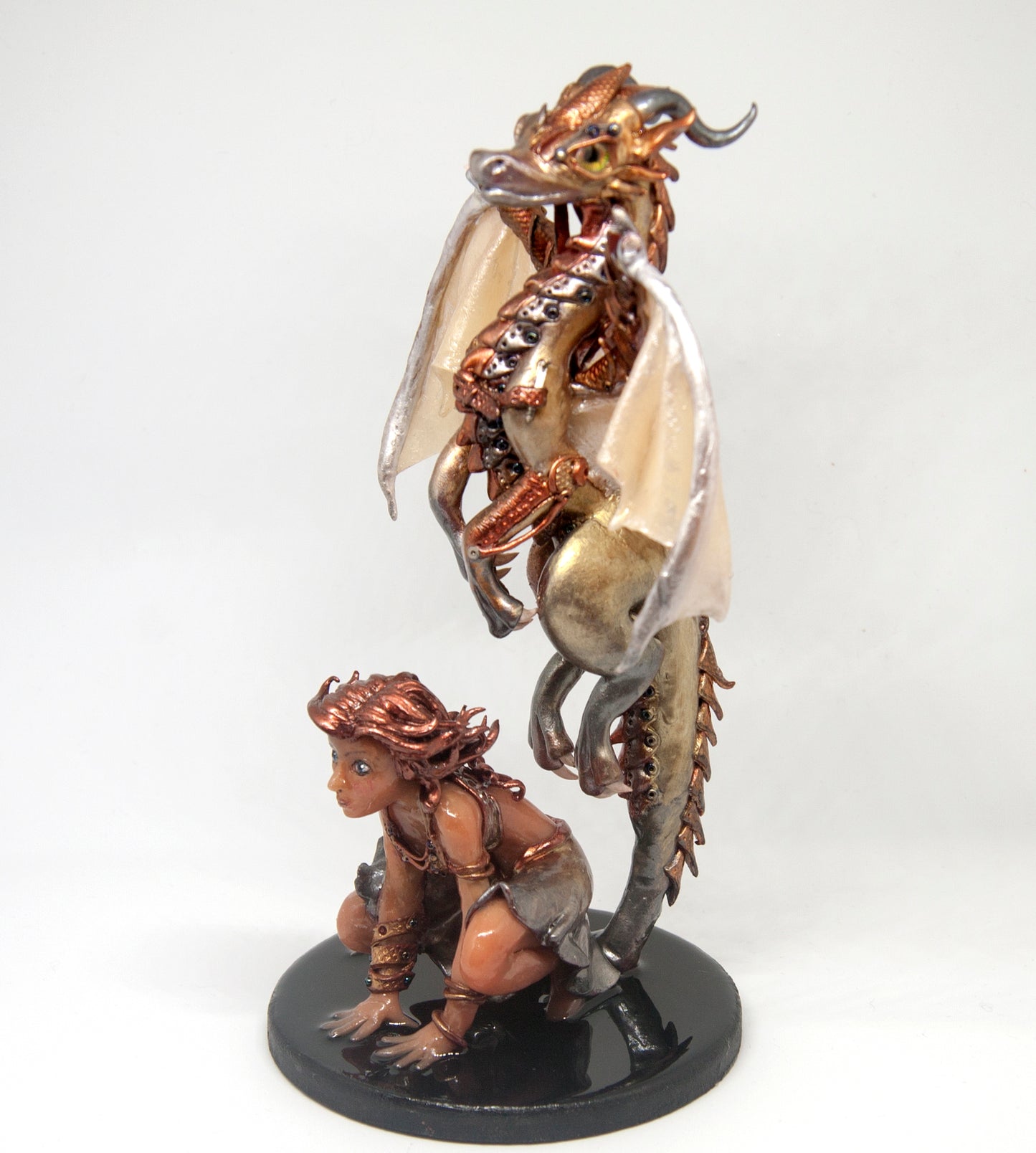 Woman and dragon unique figurine