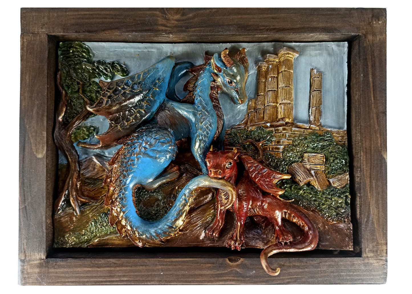 Bas-relief family of dragons