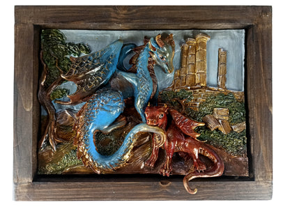 Bas-relief family of dragons