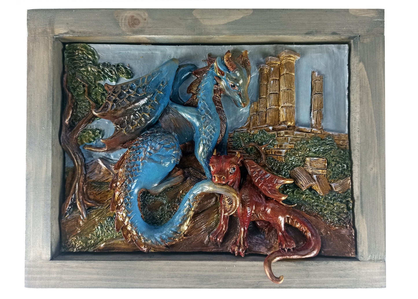 Bas-relief family of dragons