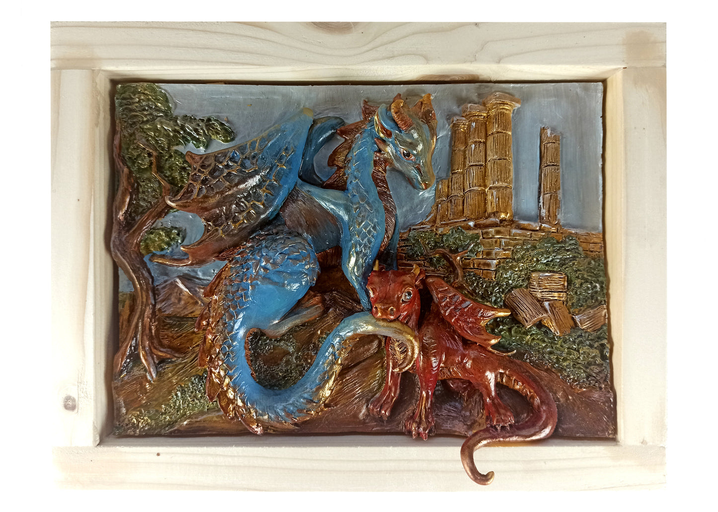 Bas-relief family of dragons